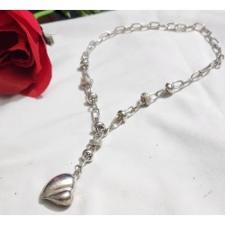STERLING SILVER NECKLACE  20' CHAIN, W,  HEART PENDANT WT. 49.6 GRAMS
