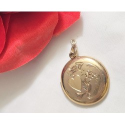 VINTAGE GOLD FILLED LOCKET W, SCROLL FLOWER TOP 1" CIRCLE VINTAGE GOLD FILLED LOCKET W, SCROLL FLOWER TOP 1" CIRCLE