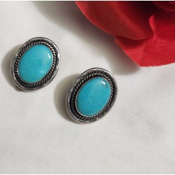 M. PLATERO NAVAO STERLING  CLIP EARRINGS NATURAL TURQUOISE  1"