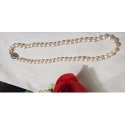 NATURAL FRESH WATER PEARL NECKLACE WITH GOLD FILLED CLASP 8MM PEARLS  16"L