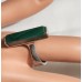 STERLING VTG. RING W, MALACHITE ELONGATED STONE S-7.5 WT 10.9 GRAMS