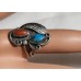 STERLING NAVAJO RING W, RED CORAL AND TURQUOISE S-7,WT.4.6 GRAMS