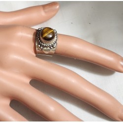 STERLING RING WITH NATURAL TIGEREYE STONE BEZEL SET S-8 STERLING RING WITH NATURAL TIGEREYE STONE BEZEL SET S-8
