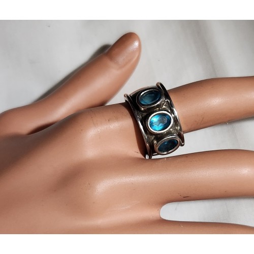 STERLING RING WITH BLUE TOPAZ BEZEL SET STONE S-6 WT.